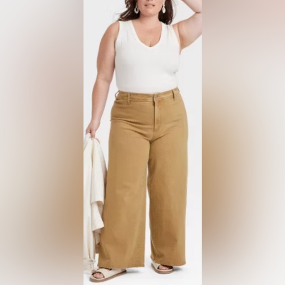 Wide leg corduroy pants. High rise ankle length. 98% cotton. Khaki/ tan 16 NWOT - Picture 2 of 16